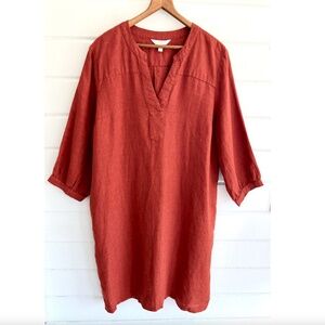 GARNET HILL 100% Linen Artists Smock Dress in Deep Rust - L